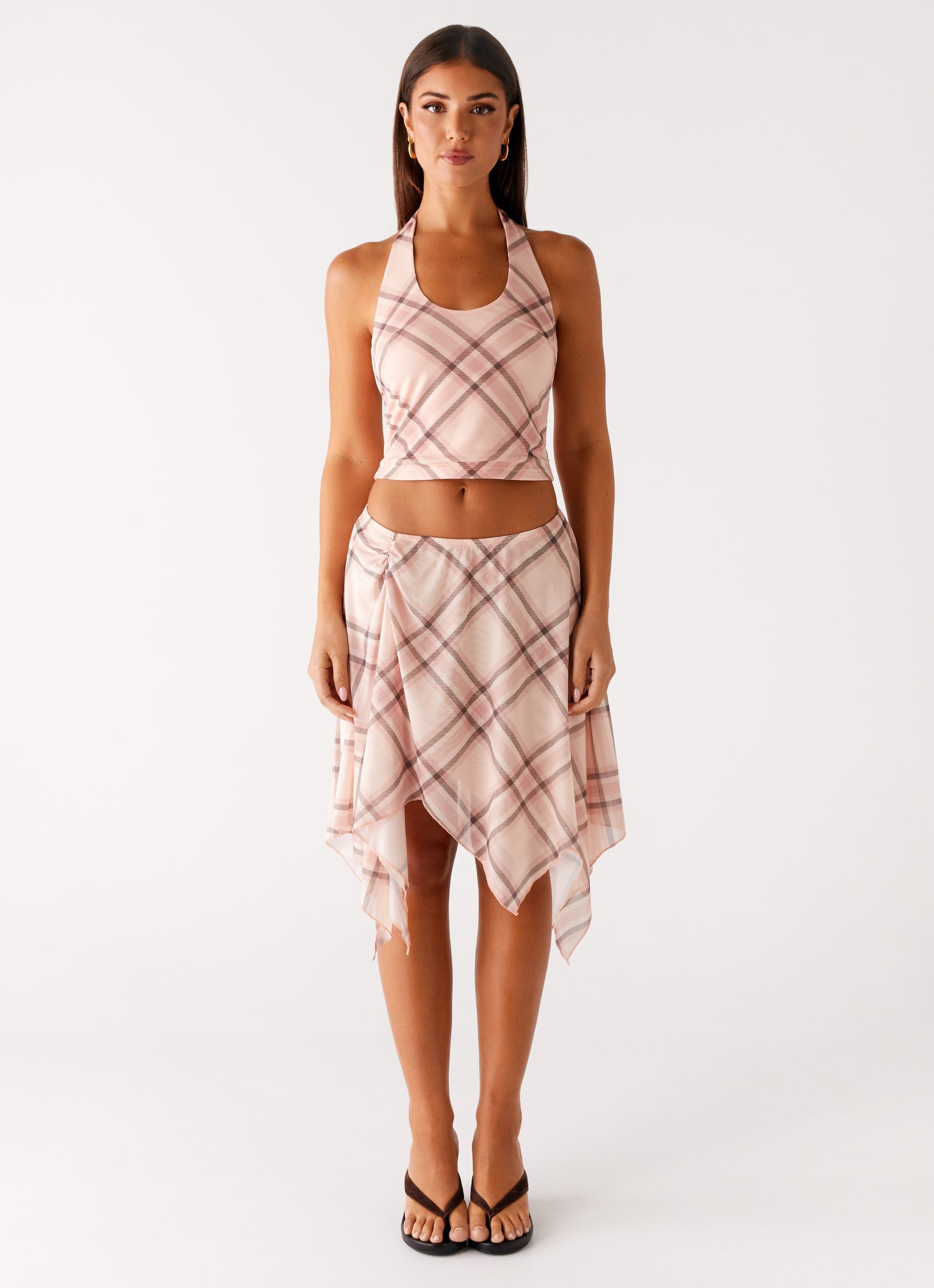 Fit Check Halter Top - Pink Check
